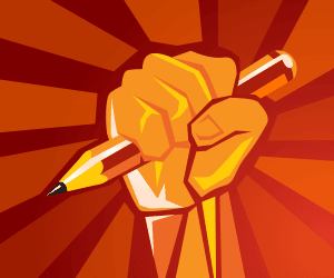 stock image of fist holding pencil
