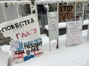 Outside the Russian embassy in Tallinn, Estonia. Photo credit: Michael Kennedy.