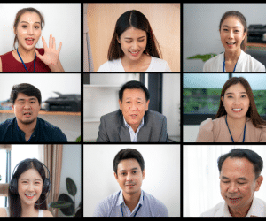 stock photo of individuals participating in a video conference