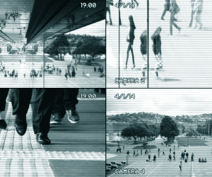 stock image of four surveillance video clips