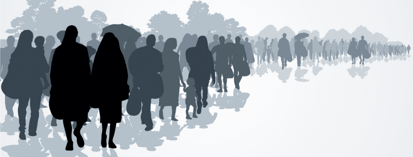 stock illustration of people walking on a path